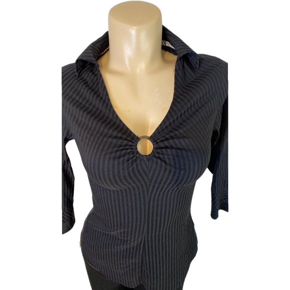 Black Pinstripe Blouse with 3/4 Sleeves - Picture 5 of 7